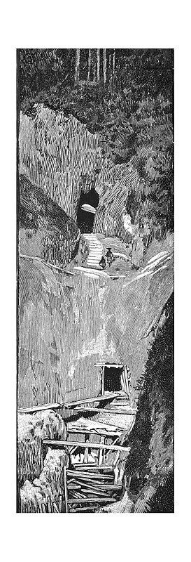 古董插图- 1890年-中国锡矿